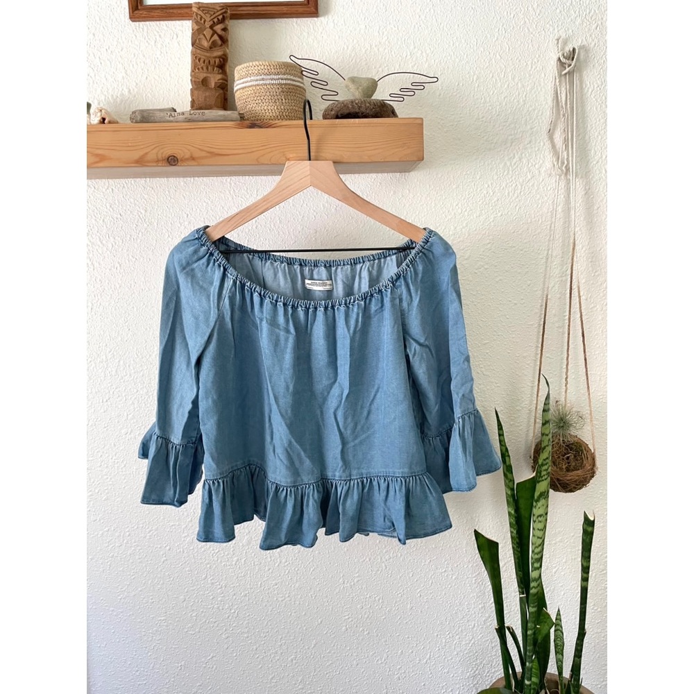 Zara peasant top blue chambray - Picture 4 of 5